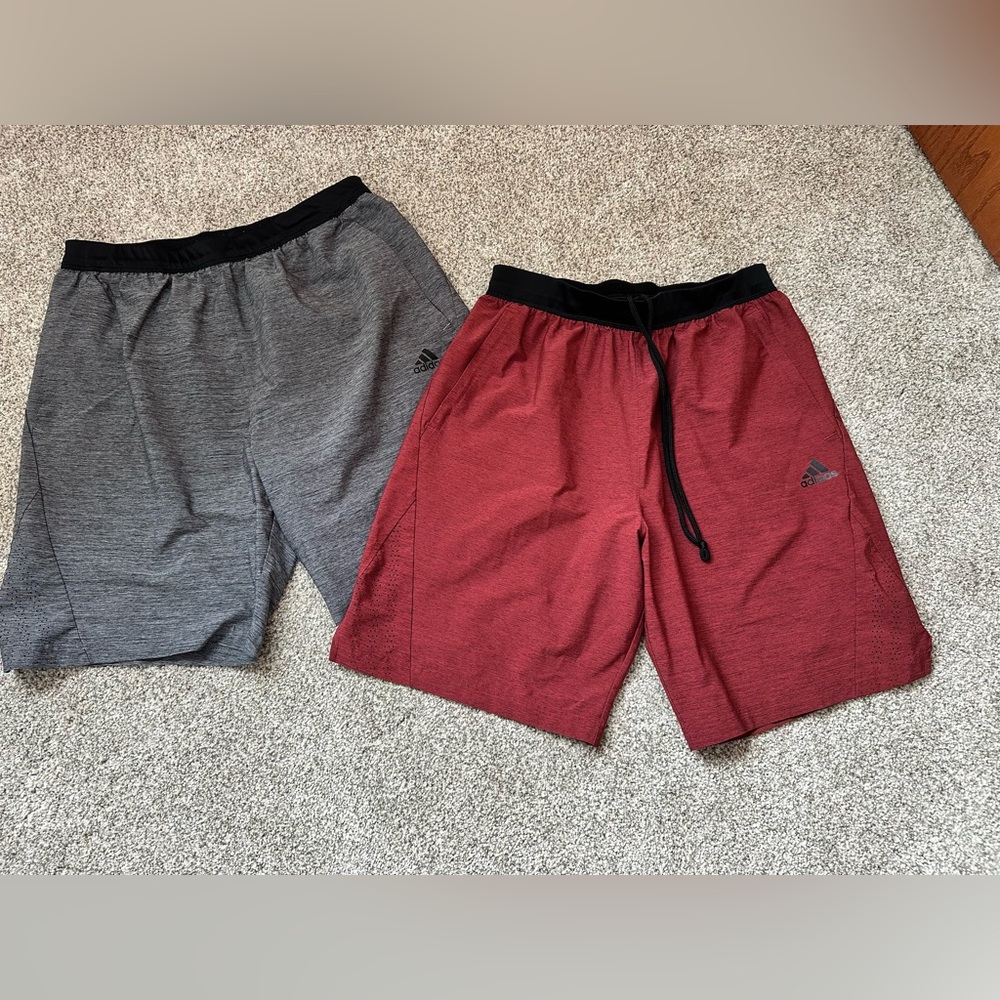 Two Sets of adidas Men’s Athletic Shorts with Black Waistband
